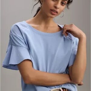 Anthropologie PETITE Medium Blue Flutter Short Sleeve NWT